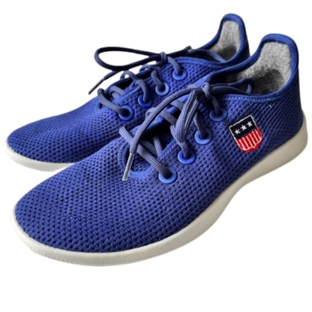 Allbirds Marine Blue/White Tree Runners w/Stars & Stripes Embroidery - 8